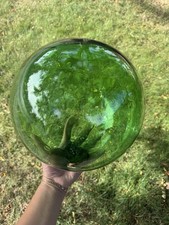Vintage Large Japanese Hand Blown Nice Green Glass Fishing Float Buoy Ball  10” picture