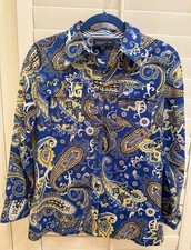 Jones New York Paisley Yellow Blue Button-Down Women's Shirt Top Size Small picture
