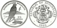 1995 Seychelles Large Proof Silver  25 Rupees Kestrel bird picture