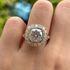 4.00 TCW Cushion Cut Moissanite Halo Engagement Ring 14K Yellow Gold picture