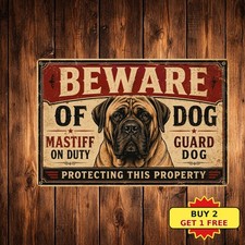 Beware of the Dog Mastiff Guard Dog Security Yard Alert Metal Sign 8x12 picture