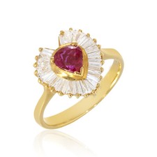 0.76ct Natural Pear Ruby Ring Diamond 18K Yellow Gold Engagement Vintage Jewelry picture