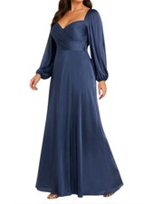 Cinderella Divine Size 18 Smoky Blue Formal Gown Long Sleeve NWT Prom picture