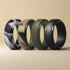 4 Pack Silicone Wedding Bands for Men 8mm Hypoallergenic Breathable Rubber Rings picture