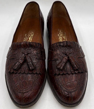 Vintage Salvatore Ferragamo Brown Genuine Crocodile Kiltie Tassel Loafers 9.5B picture