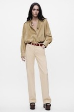 NWT Zara The ZW Low Waist Full Length Bootcut Tan Button Fly Jeans Size 2 picture