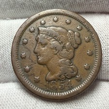 1854 Braided Hair Large Cent receive coin pictured see description #5371 picture