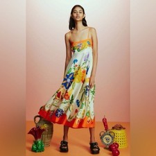 Alemais Flores Linen Midi Floral Sundress US2 NWT AUTHENTIC picture