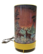 Vintage 1956 L.A. Goodman Forest Fire Cabin Deer Roto-Action Motion Lamp Works picture