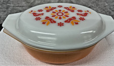 Vintage Pyrex Friendship Patter 043 Vintage 1.5 Qt Oval Casserole Dish w/ Lid picture