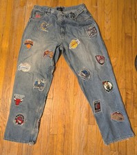 UNK NBA Jeans Men's Size 40 Machine Sewn NBA Logos on Denim VINTAGE  picture