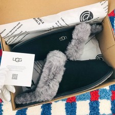 UGG Women's Scuffette ll Suede Sheepskin Thin-soled Black/Grey Slipper Size 6-11 picture