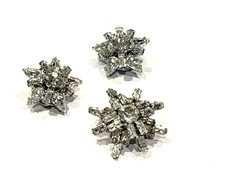 ART DECO AUSTRIA SILVER CRYSTAL RHINESTONE STAR BROOCH CLIP ON EARRINGS SET LOT picture