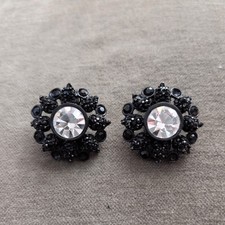 Vtg St John Black Clip On Statement Earrings Round Art Deco Missing 3 Stone READ picture