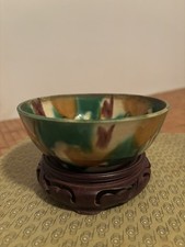 ANTIQUE CHINESE SANCAI SPINACH & EGG FLAMBE GLAZE BOWL KANGXI PERIOD 5 INCHES picture