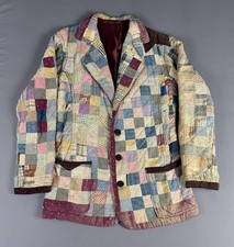 VINTAGE Handmade Antique Quilt Patchwork Jacket Size Medium Folk Art RARE picture