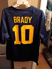 Jordan Michigan Wolverines Tom Brady #10 Football Jersey Blue/Yellow Size L picture