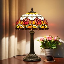 Red Tulip Tiffany Style Stained Glass Table Lamp Bed Room Bedside Reading Des... picture