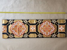 Vintage Japanese Fukuro Obi Black Gold Floral Geometric Kimono Sash 170in picture