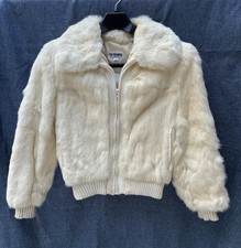 Vtg The Furworks Cream Rabbit Fur Bomber Jacket Womens Medium Retro picture
