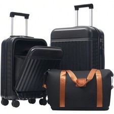 New MERAX Front Access Luggage Set 3Pc Hardside Spinner Suitcase Black Elegant picture