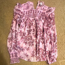 LOFT Pink Purple Floral Smocked Long Sleeve Blouse Top Women's Petite PXS picture