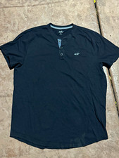 Hollister Men's Black Henley Short Sleeve Regular Size XL Logo Tee picture