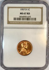 1957-D Lincoln Wheat Cent NGC MS67 Rich Lustrous Copper Red PCGS List $400.00 picture