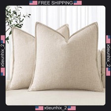 Linen Pillow Covers 20x20 Inch Set of 2 Natural Beige Boho Decor picture