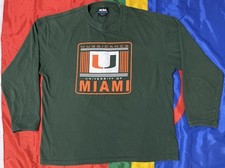 VTG Miami Hurricanes Men’s Green XL Long Sleeve Logo College Shirt Y2K NCAA Tag picture