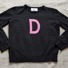 Hades Sweater Womens Small Black Lambswool D Intarsia Crewneck Pullover Knit picture