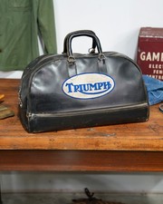 Vintage Triumph Motorcycle Cowhide Leather Hand Bag Doctor Antique Patch Black picture