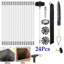 24Pcs NEW Chimney Sweep Set Flue Sweeping Brush & Rod Kit Soot Cleaning Rods US picture