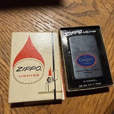VTG 1960'S Cooper Tires  BRUSHED CHROME NEW UNFIRED ZIPPO LIGHTER IN BOX PAPERS picture