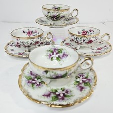 Vtg Royal Sealy Lusterware Floral Footed Demi Tea Cup & Saucer Set of 4 Japan  picture