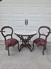 Antique Victoritan Mahogany 3-Piece Marble Top Parlor Table/Chairs Set picture