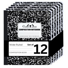 CLEENTABLE Composition Notebook 12 Pack Wide Ruled Black Marble 9.75 x 7.5 Inch picture