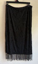 Vintage Laurence Kazar Beaded Fringe Midi Skirt S Art Deco Goth Black Whimsigoth picture