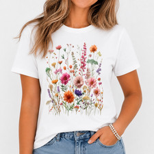 Floral Graphic T-Shirt Women Boho Fairycore Wildflower Summer Tee-100% Cotton picture