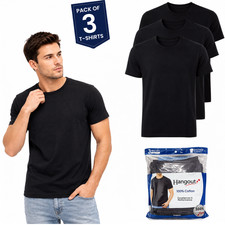 Hangout Men's Plain Black Cotton Crew Neck T-Shirts Comfort Fits Pack of 3 S-2XL picture