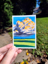 OOAK ACEO Original Cloudy Blue Sky Field Ink & Acrylic Mini 2.5x3.5in Art Card picture