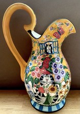 Vintage CATZILLA Candace Reiter 14.5” Tall Pitcher Vase 2004 Multicolor & Floral picture