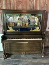 ANTIQUE UPRIGHT NICKELODEON  Style Piano Plyr W/stained Glass & Vtg Instruments picture