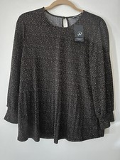 NWT Adrianna Papell Size Large Black/brown Print Blouse picture