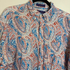 VTG Alan Flusser Paisley Button Up Shirt Mens Large Linen Cotton Summer Festival picture