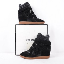 Steve Madden Mavis Women's Black Suede High Top Wedge Sneakers NEW picture