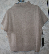 TAHARI 100% Cashmere Knit Pullover Sweater Top Sz Large Beige Short sleeves NWT picture