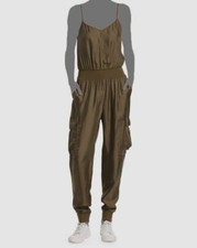 $396 Cinq A Sept Women's Green Amia Twill V-Neck Jumpsuit Size L picture