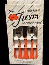 Genuine Fiesta 1991 Persimmon F-114 Swirl 5pc Stainless Flatware Set Box NOS picture