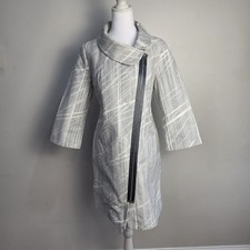 Vintage Calvin Klein Mod Asymmetrical Dress Coat Gray White Size M EUC CUTE picture